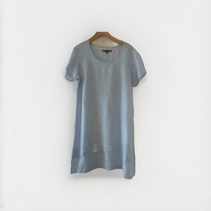 FLAX  Tunic Dress Womens M Light Blue 100% Linen Short Sleeve Layered Hem Shift